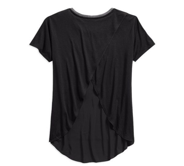 WOMEN'S MESH LACE ACCENT CROSSOVER TEE 96217-18VW