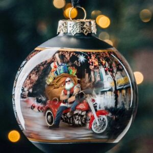 2025 Biker Santa Ball Ornament - HDX-99355