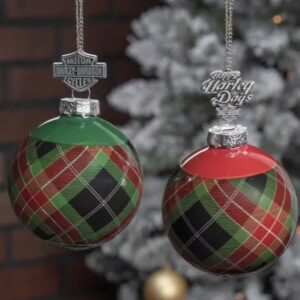 Harley-Davidson Holiday Plaid Ball Ornament Set Art no.: HDX-99356