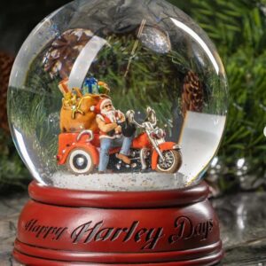 Harley-Davidson 2025 Dated Biker Santa Christmas 5.75" Glass Snowglobe, Red HDX-99346